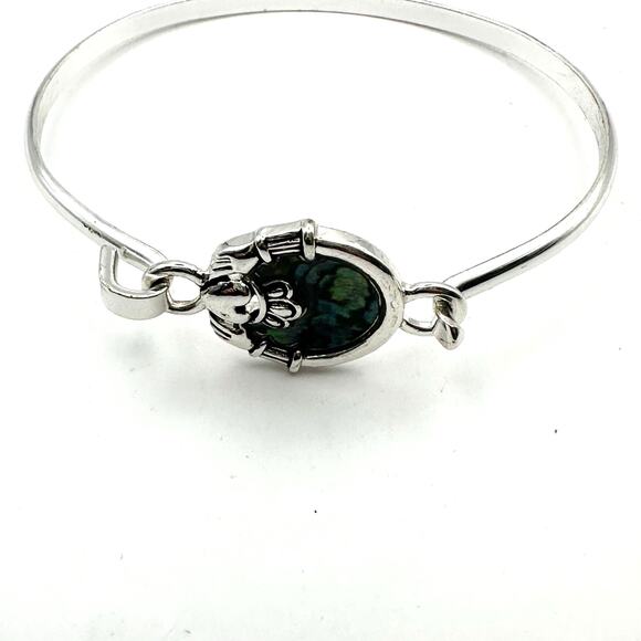 Claddagh Bracelet Silver tone Abalone Hinge Bangle Irish Costume Jewelry - Picture 2 of 8